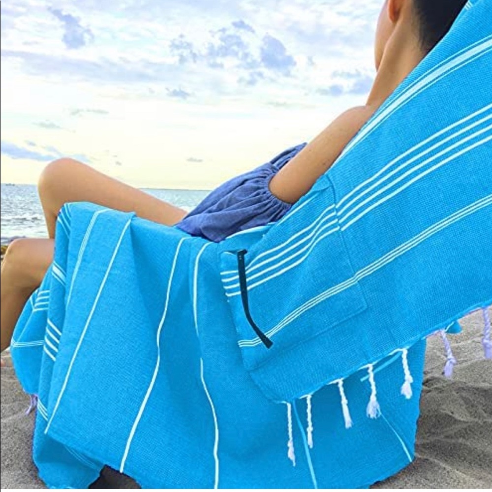 Turkish Beach Towel w/Hidden Pocket / Made in Turkiye / Cotton